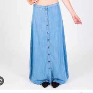 lovestitch Light Blue Button-Front A-Line Maxi Skirt
